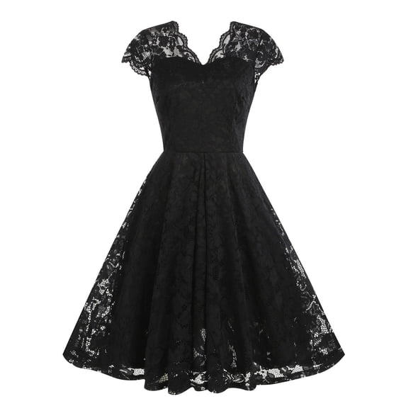 Qiopertar V Neck Sleeveless Dress for Women Vintage Retro Cocktail Party Casual Printed A-Line Summer Dress, Black M
