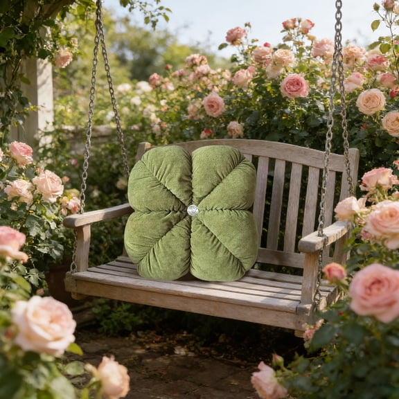 Qiopertar Velvet Floor Cushion, Thick Chair Ottoman Mat with Strap, Portable Floor Pillow for Office Outdoor Reading Pet Den, Green