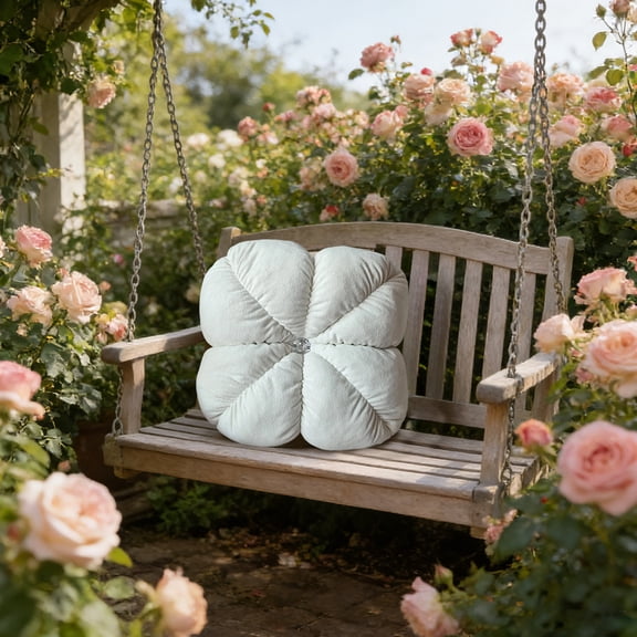 Qiopertar Velvet Floor Cushion, Thick Chair Ottoman Mat with Strap, Portable Floor Pillow for Office Outdoor Reading Pet Den, White