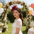 thumbnail image 1 of Qiopertar Vintage Fascinator Hat, Flower Mesh Ribbons Feathers Headband with Clip, Tea Party Bridal Cocktail Headwear for Women Girls, Wine, 1 of 6