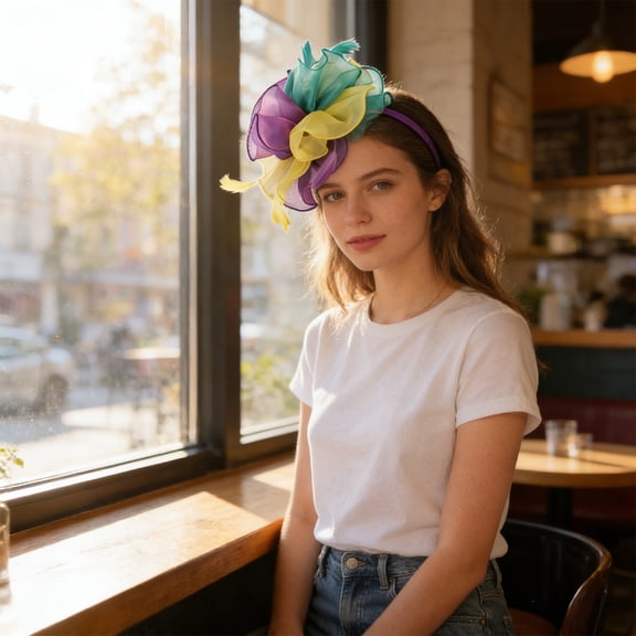 Qiopertar Vintage Fascinator Hat, Mesh Ribbons Feathers Headband Clip, Tea Party Wedding Cocktail Headwear for Women Girls