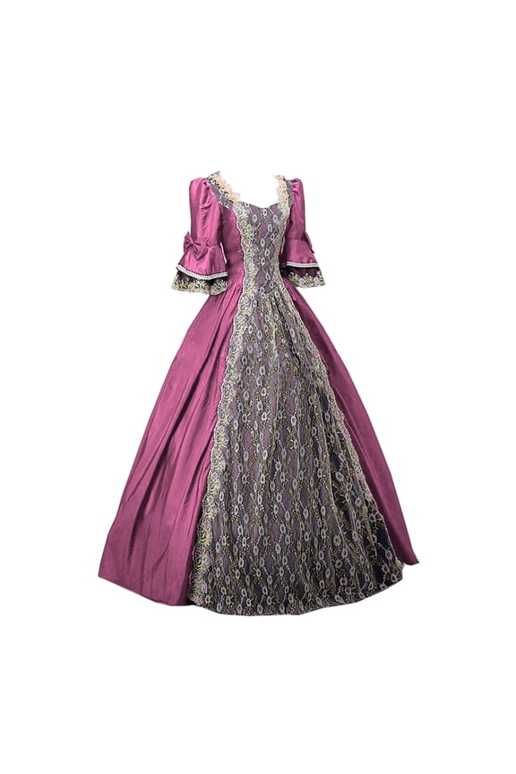 Vintage Square Neck Dress for Women Gothic Cake Skirt Flounce Lace Short Sleeve Party Cocktail Elegant Princess Dress, Pink XXL