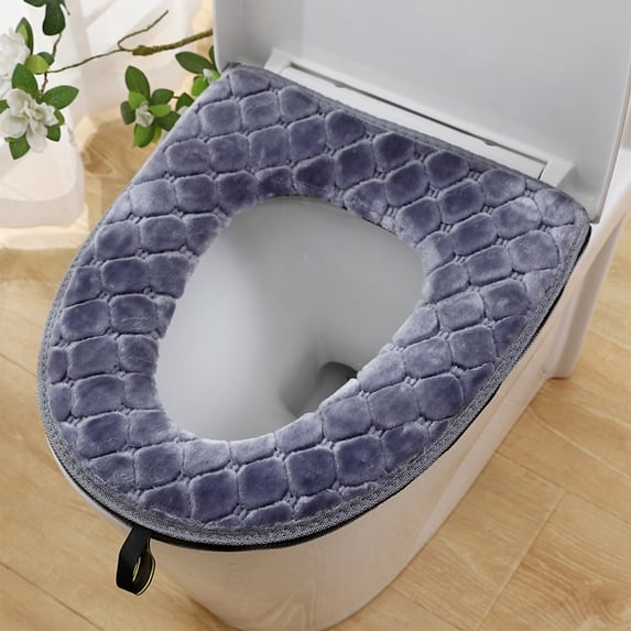 Qiopertar Winter Furry Toilet Seat Cushion, Thickened Washable Toilet Seat Cover, Soft Fluffy Toilet Lid Mat for Bathroom Comfort Warmth, Gray