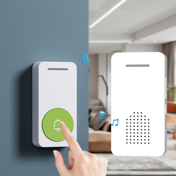 Qiopertar Wireless Doorbell Kit, 900ft Long Range Doorbell with 34 Ringtones, IP44 Waterproof Plug-in Door Chime for Home Office Garage, Green