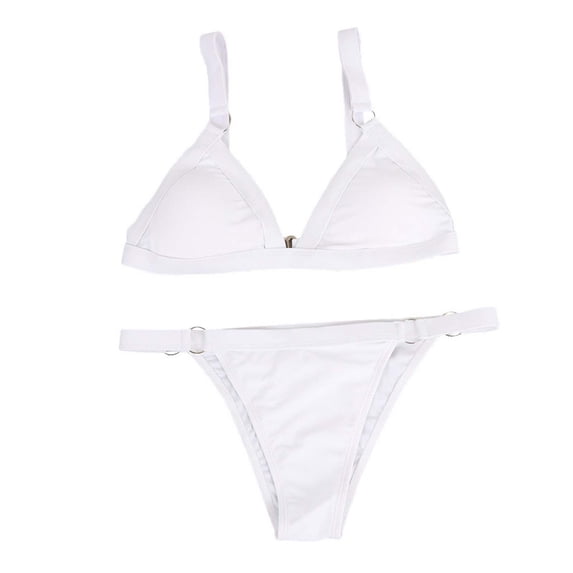 Qiopertar Women Bandeau Bandage Bikini Set Push-Up Brazilian Swimwear Beachwear Swimsuit Casual Solid Color Triangle Bikini Top Bottom, White XL