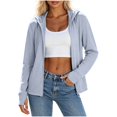 thumbnail image 1 of Qiopertar Women Hoodies Lightweight Sun Protection Hooded Long Sleeve Zip Up Cardigan Casual Loose Basic Fashion Solid Outdoor Travel Top, Gray 4XL, 1 of 7