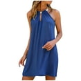 thumbnail image 1 of Qiopertar Women Summer Casual Halter Neck Sleeveless Solid Dress A-Line Round Neck Fashion Beach Travel Party Cocktail Night Out, Blue M, 1 of 6