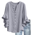 thumbnail image 1 of Qiopertar Women's 3/4 Lace Sleeve V-Neck Button Casual Blouse Loose Fit Cropped Shirt Spring Summer Vacation Boho Fashion Top, Gray XXL, 1 of 7