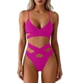thumbnail image 1 of Qiopertar Women's Bikini Set 2026 Fashion Crochet Lace V Neck Bathing Suit High Waisted Ruched Swimwear Adjustable Straps Floral Print Beach Vacation Pool Party Swimsuit, Hot Pink M, 1 of 7