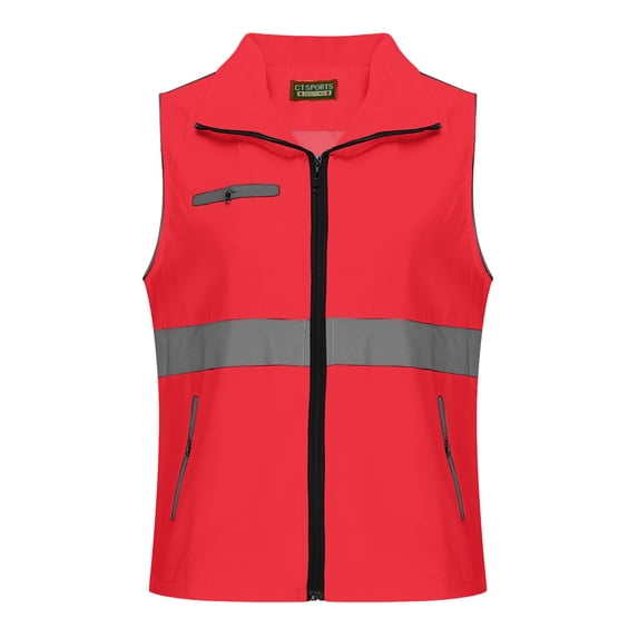 Qiopertar Women's Breathable Mesh Fishing Vest Jacket Casual Outdoor Hiking Travel Waistcoat with Pockets Lightweight Comfy Layering Top, Red 3XL