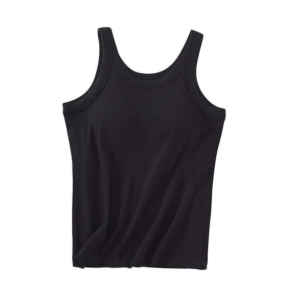 Qiopertar Women's Camisole Tops with Built-in Bra Solid Color V-Neck Sleeveless Casual Comfy Summer Spring Beach Vacation Pullover Tank Tops, Black M