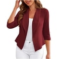 thumbnail image 1 of Qiopertar Women's Casual Blazer Short Sleeve Pullover Top Solid Color Suit Jacket Fashion Office Work Professional Formal Coat, Wine L, 1 of 7