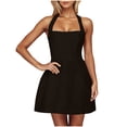 thumbnail image 1 of Qiopertar Women's Casual Halter Neck Dress Sleeveless Square Neck Solid Color Short Dress Stylish Comfy Vacation Beach Party, Black M, 1 of 7