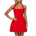 thumbnail image 1 of Qiopertar Women's Casual Halter Neck Dress Sleeveless Square Neck Solid Color Short Dress Stylish Comfy Vacation Beach Party, Red L, 1 of 7