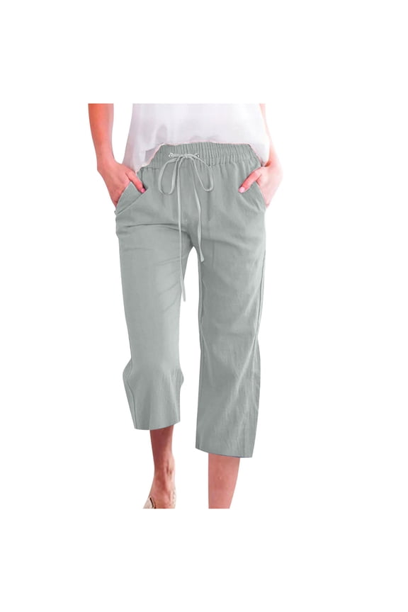 Women's Casual Loose Elastic Drawstring Pants Wide Leg Straight Leg Cropped Trousers with Pocket Comfy Relaxed Lounge Wear, Mint Green XXL