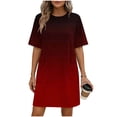 thumbnail image 1 of Qiopertar Women's Casual Short Sleeve Round Neck Bandage Dress with Pockets Gradient Print Summer Beach Vacation Travel Relaxed Skirt, Red M, 1 of 6