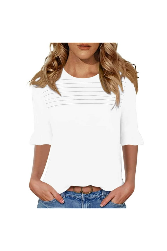 Women's Casual Short Sleeve Tops Round Neck Blouse Fashionable Comfy Flutter Sleeve Tee Basic Relaxed Home Wear T-Shirts, White XL