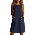 thumbnail image 1 of Qiopertar Women's Casual Sleeveless V-Neck Pocket Dress Solid Color Loose Fit Summer Beach Vacation Party Flowy Maxi Dress, Navy S, 1 of 5