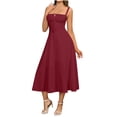 thumbnail image 1 of Qiopertar Women's Casual Split Drawstring Dress with Straps V-Neck Sleeveless Summer Beach Party Vacation Boho Wrap Slit Dress, Wine S, 1 of 7