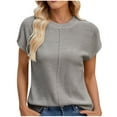 thumbnail image 1 of Qiopertar Women's Casual Sweater Top Round Neck Short Sleeve Fashion Knit Pullover Relaxed Comfy Tops, Gray S, 1 of 7