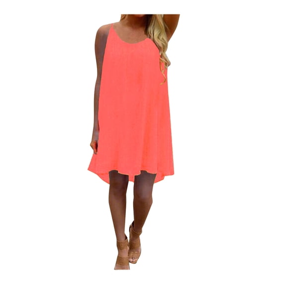 Qiopertar Women's Chiffon Spaghetti Strap Hollow Back Short Dress Summer Beach Casual Sleeveless Cocktail Party Vacation Boho Flowy Mini Dress, Red 3XL