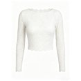 thumbnail image 1 of Qiopertar Women's Crop Tops Lace Long Sleeve Round Neck Sheer Blouse Elegant Dressy Party Cocktail Night Out Club Formal Evening Wedding Guest Slim Fitted Top, White M, 1 of 6
