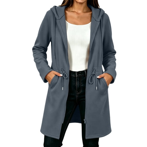 Qiopertar Women's Fleece Hoodie Zip Up Hooded Jacket Casual Long Sleeve Loose Soft Fall Winter Coat with Pockets, Dark Gray XXL