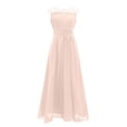 thumbnail image 1 of Qiopertar Women's Formal Evening Dress Elegant Lace V-Neck Long Sleeveless Maxi Dress with Slit Cocktail Party Wedding Guest Gown, Beige M, 1 of 6