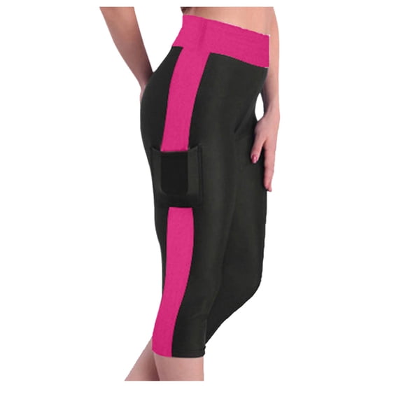 Qiopertar Women's High Waist Yoga Capris with Side Pockets Stretchy Workout Cropped Leggings Casual Sport Fitness Pants, Hot Pink XL