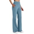 thumbnail image 1 of Qiopertar Women's High Waist Yoga Pants with Pockets Sport Casual Solid Color Elastic Waist Side Slit Leggings Stretchy Comfy Fitness Workout Tights, Light Blue 3XL, 1 of 5
