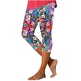 thumbnail image 1 of Qiopertar Women's High Waisted Floral Print Capris Slim Fitting Yoga Pants Summer Casual Joggers Stretchy Elastic Waist Active Workout Bottoms, 3XL, 1 of 5