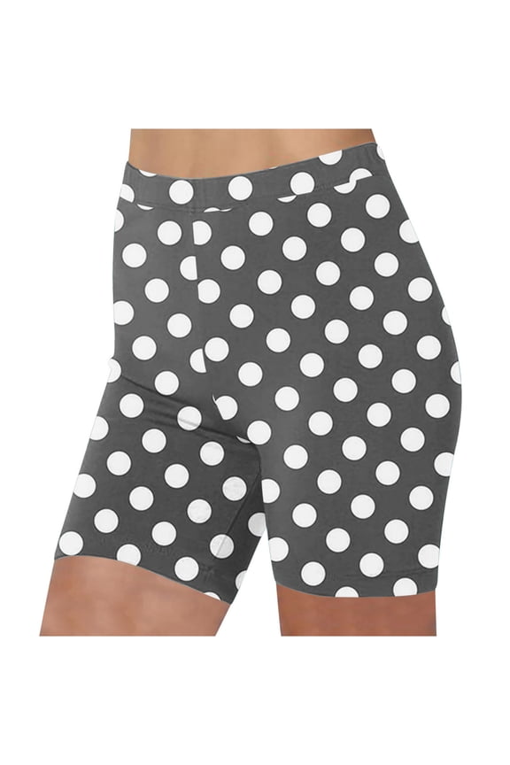 Women's High Waisted Polka Dot Print Shorts Summer Casual Stretch Jogger Pants Beach Vacation Fashion Hip Hop Boho Style Comfy Elastic Waist Active Yoga Workout Bottoms, Gray S
