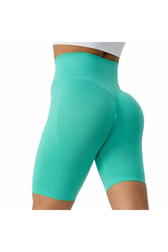 Women's High Waisted Yoga Shorts Solid Color Workout Gym Fitness 5-Inch Inseam Booty Lifting Casual Comfy Athletic Leggings, Green M