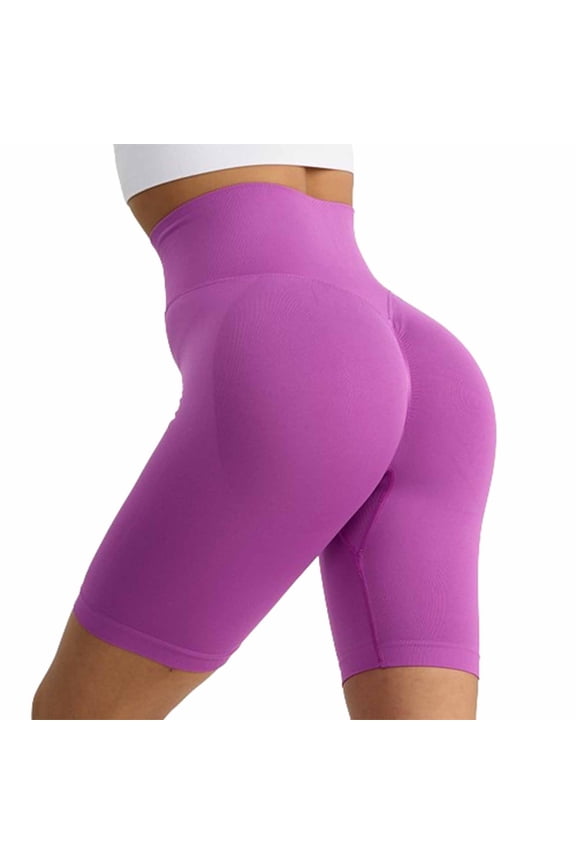 Women's High Waisted Yoga Shorts Solid Color Workout Gym Fitness 5-Inch Inseam Booty Lifting Casual Comfy Athletic Leggings, Purple M