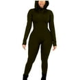 thumbnail image 1 of Qiopertar Women's Hooded Romper Bodysuit Long Sleeve Solid Color Stretchy Fitness Jumpsuit Bodycon Casual Comfy Lounge Wear, Army Green S, 1 of 3