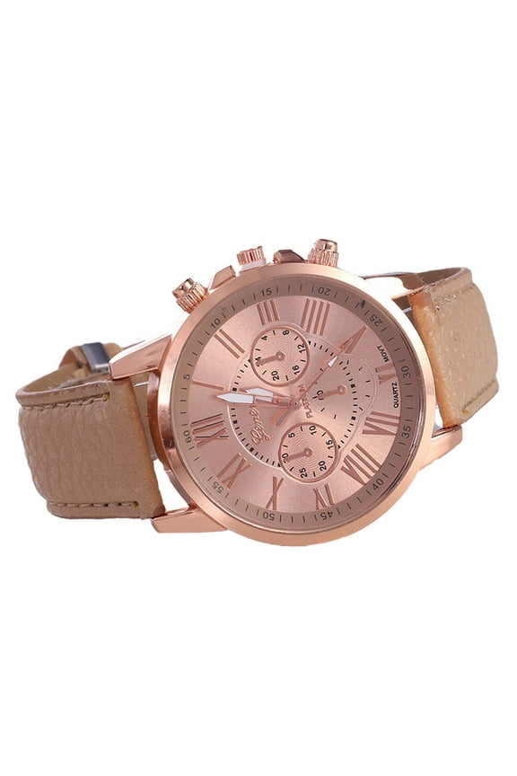 Women's Leather Strap Quartz Watch, Stainless Steel Casual Fashion Wristwatch for Women, Water Resistant Analog Watch with Date Window for Daily Office Wear