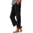thumbnail image 1 of Qiopertar Women's Linen-Like Casual Pants Elastic Waist Pocket Pants Straight Leg Long Pants Relaxed Fit Boho Summer Beach Vacation Travel with Side Slits, Black XXL, 1 of 7