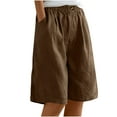thumbnail image 1 of Qiopertar Women's Linen Shorts Summer Elastic Waist Casual Pants with Pockets Cotton Linen Blend Capri Pants, Brown L, 1 of 6