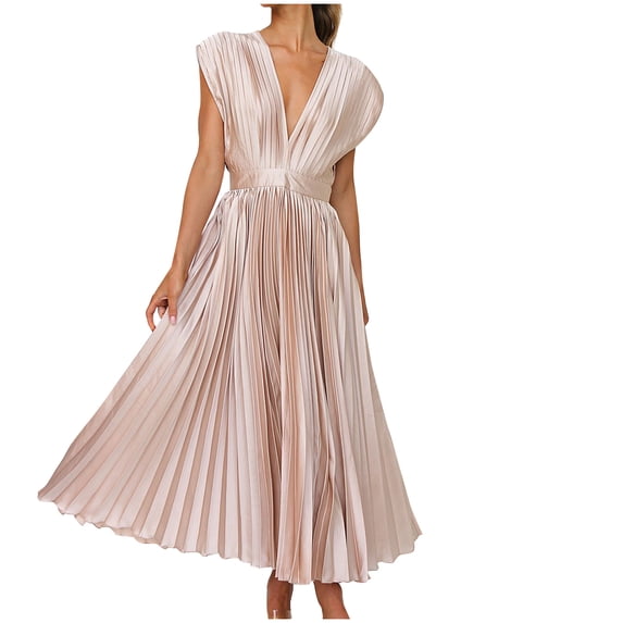 Qiopertar Women's Loose Sleeveless V-Neck Zipper Dress Backless Casual Party Beach Vacation Fashion Dress, Pink S