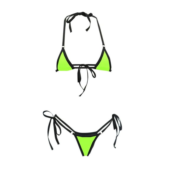 Qiopertar Women's Mesh Bikini Set Sheer Lace Bra and Panties Two-Piece Swimsuit High Waist Printed Beach Vacation Pool Party Surfing, Green FREE SIZE