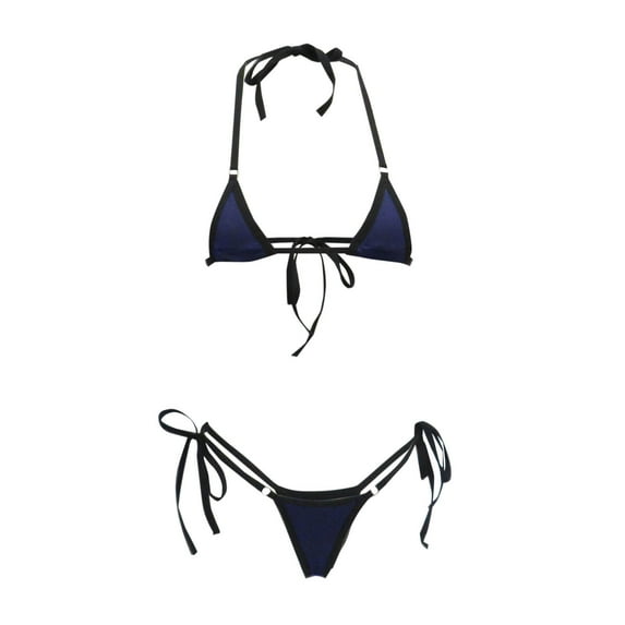 Qiopertar Women's Mesh Bikini Set Sheer Lace Bra and Panties Two-Piece Swimsuit High Waist Printed Beach Vacation Pool Party Surfing, Navy FREE SIZE