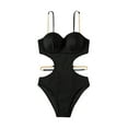 thumbnail image 1 of Qiopertar Women's One Piece Swimsuit Solid Color Bikini with Padded Bra Wirefree Monokini Beach Vacation Swimwear, Black S, 1 of 6