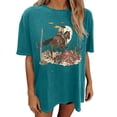 thumbnail image 1 of Qiopertar Women's Oversized T-Shirt Vintage Cow Skull Graphic Tees Casual Round Neck Short Sleeve Shirts Spring Summer Fall Relaxed Streetwear, Blue XL, 1 of 7