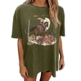 thumbnail image 1 of Qiopertar Women's Oversized T-Shirt Vintage Cow Skull Graphic Tees Casual Round Neck Short Sleeve Shirts Spring Summer Fall Relaxed Streetwear, Green S, 1 of 7