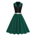 thumbnail image 1 of Qiopertar Women's Retro Polka Dot Print Dress Wedding Guest Cocktail Party Sleeveless Round Neck A-Line Floral Casual Elegant Dress, Green XL, 1 of 6
