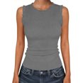 thumbnail image 1 of Qiopertar Women's Ribbed Tank Tops Sleeveless Ruffle Trim Round Neck Slim Fit Basic Casual Summer Tops, Gray M, 1 of 7