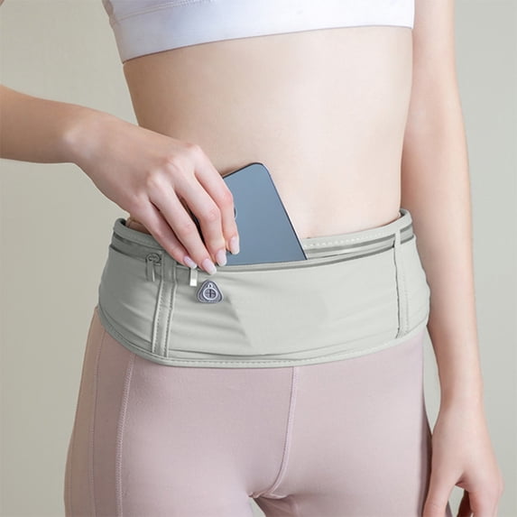 Qiopertar Women's Running Waist Pack, Breathable Gym Workout Waist Bag, Adjustable Water-Resistant Belt with Zipper Pockets for Phone Cycling Hiking, Gray