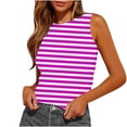 thumbnail image 1 of Qiopertar Women's Sleeveless Tank Tops Slim Fitted Racerback Crop Tops Casual Basic Ribbed Knit Blouses Side Ruched Stripe Printed Tees, Hot Pink XL, 1 of 4
