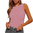 thumbnail image 1 of Qiopertar Women's Sleeveless Tank Tops Slim Fitted Racerback Crop Tops Casual Basic Ribbed Knit Blouses Side Ruched Stripe Printed Tees, Red M, 1 of 4