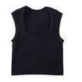 thumbnail image 1 of Qiopertar Women's Solid Color Square Neck Ribbed Yoga Sports Tank Top Casual Comfy Stretchy Workout Running Quick Dry Basic Camisole, Black S, 1 of 6